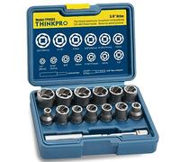 THINKPRO 15PCS Impact Bolt & Nut Remover Set, 3/8'' Drive Bolt Extractor Socket Tool Set with 3/8'' Hex Adapater, Knock-Out Pin, Premium CR-MO Steel Made, SAE & Metric with Solid Storage Case