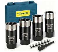 Thinkpro Locking Lug Nut Removal Tool-6 Pieces Deep Lug Nut Extractor Set,Stripped Lug Nut Remover 1/2" Drive,17/19/ 21/ 22MM Wheel Lock Removal Kit for Broken Bolts and Nuts