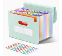 ThinkTex 12 Pockets File Organiser, A4 Expanding File Folders, Document Organiser, Accordion File Organiser, Portable Monthly Bill Receipt Organiser, Colorful Tabs, Letter/A4 Size - Morandi Green