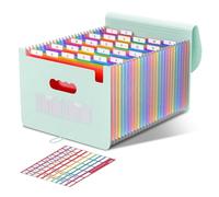 ThinkTex 26 Pockets File Organiser, A4 Expanding File Folders, Document Organiser, Accordion File Organiser, Portable Monthly Bill Receipt Organiser, Colorful Tabs, Letter/A4 Size - Morandi Green