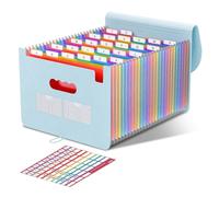ThinkTex 26 Pockets File Organiser, A4 Expanding File Folders, Document Organiser, Accordion File Organiser, Portable Monthly Bill Receipt Organiser, Colorful Tabs, Letter/A4 Size - Morandi Blue
