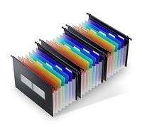 ThinkTex A4 Plastic Expanding Hanging File Folders, 7 Innovative 3cm Accordian Pockets, Large Capacity, Multi-Color Tabs, A4 Size for Filing Cabinet, Suitable Cabinet Width 32cm-37cm - 3 Packs