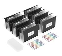 ThinkTex A4 Suspension Files with 12cm Expanding, PP Material(6 PCS) | Durable, Heavy Duty, Retractable Hook, Large Capacity Hanging Organiser with Tabs and Insert for Work Storage, Black