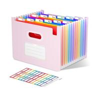ThinkTex File Organiser, 12 Pockets Expanding File Folders, Upright and Open Top, Portable Monthly Bill Receipt Organiser, Colorful Tabs, Letter/A4 Size - Morandi Purple