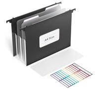 ThinkTex Filing Cabinet Suspension Files, A4 Suspension Expanding Files Organiser with Tabs and Inserts, Hanging Files Folders for Home, Office, School, Work Storage (Black)