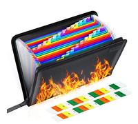 ThinkTex Important Document Organiser, Fireproof & Waterproof, 24 Pockets Zippered Accordion Files, Colorful Tabs, Letter/A4 Size