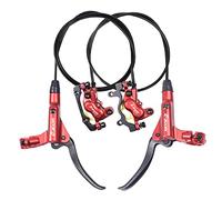 ThinkTop 4 Piston Bike Hydraulic Disc Brake, MTB Bicycle Oil Pressure 4 Piston Driving Brake Caliper, Left (Front) 800/Right (Rear) 1400mm (Red)