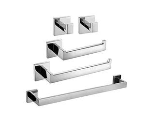 ThinkTop Bathroom Accessory Set, Stainless Steel Chrome Finish Wall Mount Square, 5-Piece Bath Collection Set Towel Ring Hanger, 24 Inch Towel Bar Rack, Toilet Roll Holder, 2 X Robe Hooks