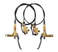 ThinkTop Bike 4 Piston Hydraulic Disc Brake, CNC Machining MTB Bicycle Oil Pressure 4 Piston Driving Brake Caliper, Left (Front) 800/Right (Rear) 1400mm (Gold)