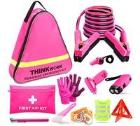 THINKWORK Car Breakdown Emergency Kit, Pink Roadside Safety Kit for Drivers