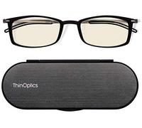 ThinOptics Blue Light Reading Glasses 1.0 for Computers Gaming and Screens with Slim 4mm Magnetic Case - Ultra Thin Readers & Blue Light Blocking Spectacles with Black Frame & Brushed Aluminium Case
