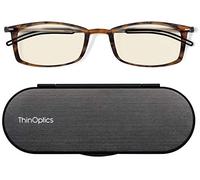 ThinOptics Blue Light Reading Glasses 2.0 for Computers Gaming & Screens with Slim 4mm Magnetic Case - Ultra Thin Readers & Blue Light Blocking Spectacles with Tortoise Frame & Brushed Aluminium Case