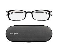 ThinOptics Brooklyn Reading Glasses 1.00 Rectangular Black Frames With Milano Magnetic Case - Thin Lightweight Compact Readers 1.00 Strength