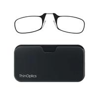 ThinOptics Folding Reading Glasses 1.0 with Compact Case - Slim & Foldable Spectacles with Black Frame - Armless Nose Clip Readers for Men & Women - Thin Design with Mobile Case Attachment