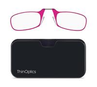 ThinOptics Folding Reading Glasses 1.5 with Compact Case - Slim & Foldable Spectacles with Pink Frame - Armless Nose Clip Readers for Men & Women - Thin Design with Mobile Case Attachment