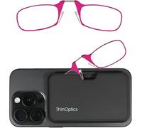 ThinOptics Folding Reading Glasses 2.0 with Compact Case - Slim & Foldable Spectacles with Pink Frame - Armless Nose Clip Readers for Men & Women - Thin Design with Mobile Case Attachment