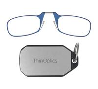 ThinOptics Keychain Case and Readers Rectangular Reading Glasses, Silver Case/Blue Frames, 44 mm