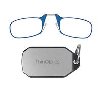 ThinOptics Keychain Case and Readers Rectangular Reading Glasses, Silver Case/Blue Frames, 44 mm