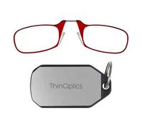 ThinOptics Keychain Case and Readers Rectangular Reading Glasses, Silver Case/Red Frames, 44 mm