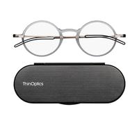 ThinOptics Reading Glasses 1.0, Clear Frame, Slim 4mm Case, Compact, Unisex