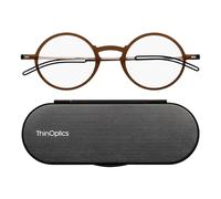 ThinOptics Reading Glasses 1.5, Brown Frame, Slim 4mm Case, Compact, Unisex
