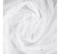 Thinp 1 Yard White Glitter Tulle, 60" Wide Tulle Fabric Rolls Silk Organza Fabrics with Star Moon Sequin Soft Sheer Fabric for DIY Birthday Party Wedding Decorations (White)