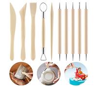 Thinp 10 Pieces Polymer Clay Tools, Wooden Clay Sculpting Tools Clay Modelling Tools Pottery Tools Kit for Adults Kids Pottery Craft Sculpting Modeling Shaping Carving and Dotting