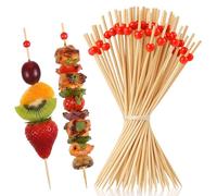 Thinp 100 Pcs 6 Inch Cocktail Picks, Fancy Cocktail Toothpicks for Appetizer Natural Wooden Toothpicks for Party Decoration Red Pearl Food Sticks for BBQ Drink, Grilling, Kabobs, Dessert, Fruits (Red)