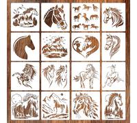 Thinp 16 Pcs Horse Stencils for Painting on Wood, Reusable Horse Painting Stencil Templates Plastic Animal Stencils for Wall Canvas Home Decor (Horse, 16 Designs)