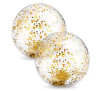 Thinp 2 Pack Beach Balls 16 Inch Inflatable Beach Ball Glitter Sequins Swimming Pool Balls with Gold Confetti Large Beach Ball for Summer Outdoor Family Activity Pool Party Favors