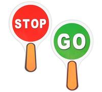 Thinp 2 Pack Double Sided Stop & Go Sign - PVC Waterproof Crossing Guard Road Sign for Teaching Traffic Safety - 10 X 2 Inches