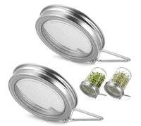 Thinp 2 Pack Sprouting Lids for Wide Mouth Mason Jars, Reusable Stainless Steel Screen Sprouting Jar Lids with Stands for Mung Bean Sprouts Growing Kit