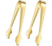 Thinp 2 Pcs Mini Tongs for Appetizers, 4.1 Inch Stainless Steel Mini Serving Tongs-Gold Small Ice Tongs for Buffets Coffee Bar Tea Party Desserts Party Sugar and Ice Bucket (Gold)