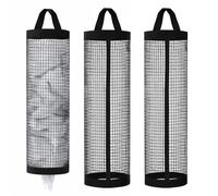 Thinp 3 Pcs Plastic Bag Holder, Grocery Bag Organizer Hanging Storage Dispensers Mesh Bags Dispenser Organizer Breathable Shopping Bags Storage for Home Kitchen Pantry (Black)