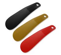 Thinp 3 Pieces Small Shoe Horn, 16cm Plastic Shoehorn with Hook Lazy Shoe Helper Comfort Grip Travel Shoe Horn Shoe Dressing Aid for Men Women Kids Disabled Elderly (Red, Black, Gold)