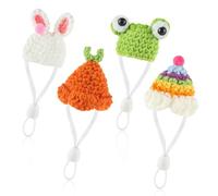 Thinp 4 Pcs Knitted Hats for Small Animals - Cute Tiny Hamster & Guinea Pig Hats with Adjustable Strap - Rainbow Bunny & Snake Designs - Perfect for Birthdays