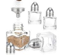 Thinp 4 Pcs Mini Salt and Pepper Shakers 0.5 Oz Mini Salt Shaker Gold Salt and Pepper Shakers Bulk with Funnel Small Cube Glass Spice Shaker Container for Kitchen Restaurant Travel Camp Party