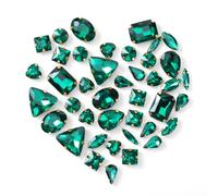 Thinp 50 Pcs Green Sew on Rhinestones, Mixed Shapes Crystal Rhinestones Flatback Rhinestone with Metal Claw Crystal Gems for DIY Craft Clothes Shoes Dress Jewelry Making (Emerald Green)