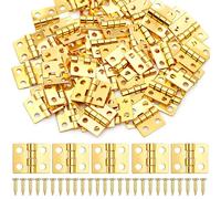 Thinp 50 Pcs Small Brass Hinges, Mini Hinges for Crafts Folding Butt Tiny Hinge with Mounting Nails Gold Cabinet Hinge for Drawer Door Closet Jewelry Wooden Box Furniture (10x8mm)