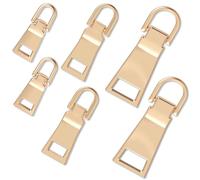 Thinp 6 Pcs Gold Zipper Pull Replacement Kit, 3 Sizes Zippers Tab Repair Metal Zipper Handle Mend Fixer Zippers Slider Tab for Luggage Backpack Jacket Handbags Sewing Supplies (Small/Middle/Large)
