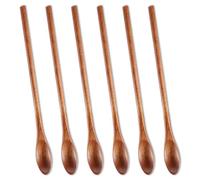 Thinp 6 Pcs Long Wooden Teaspoons, 8 Inch Long Coffee Spoons Natural Wooden Honey Spoon for Tea Coffee Drinks Jam Dessert Stirring Spoon Kitchen Utensil