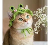 Thinp Cat Frog Hat, Cotton & Soft Cute Knitted Hats for Cats Crochet Cat Hats for Cats only Birthday Party Christmas Knit Puppy Hat for Small Pets (Green, M)