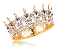 Thinp Gold Crown for Women, Crystal Queen Crown Cake Topper Princess Tiara Rhinestone Wedding Headband for Bride Hair Accessories Birthday Party Photo Props(Gold White)