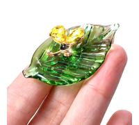 Thinp Mini Crystal Green Leaf Glass Bee, Glass Bees Figurine Mini Bee Decor Hand-Blown Glasses Animal Figurines Gifts Colorful Insect Statue and Collectible Figurine for Room Ornament(Bee)