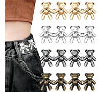 Thinslimer 8 Pairs Cute Bear Jeans Button Pins No Sew Detachable Waist Body Fit Tighten Buckles Perfect Girl's Gifts for Women Skirt Pant Jeans, Metal
