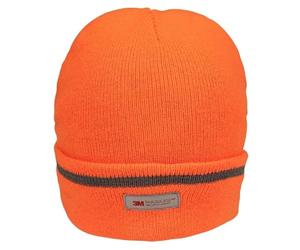 Thinsulate Reflective Hi Vis Beanie Ski Hat Work Safety Winter Warm Thermal Knit (Orange)