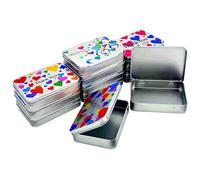 Thintinick 12 Pack Empty Rectangular Silver Metal Tins Storage Organizer Gift Boxes with Thank You & Hearts Image Pattern on the Lid, 11.5 x 8.5 x 2.2 cm