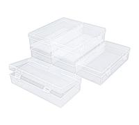 Thintinick 6 Pack Rectangular Clear Plastic Storage Containers Box with Hinged Lid for Beads and Other Small Craft Items (7.28 x 3.54 x 1.77 inch)