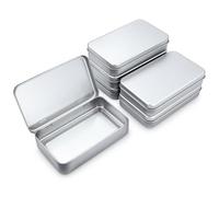 Thintinick 6 Pieces Rectangular Metal Empty Hinged Tins Containers Basic Necessities Home Storage Organiser Mini Box Set, 15 x 9 x 3 cm (Silver)