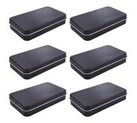 Thintinick 6 Pieces Rectangular Metal Empty Hinged Tins Containers Basic Necessities Home Storage Organizer Mini Box Set, 15 x 9 x 3 cm (Black)